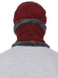 FabSeasons Unisex Maroon Acrylic Woolen Beanie & Muffler with faux fur lining
