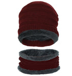 FabSeasons Unisex Maroon Acrylic Woolen Beanie & Muffler with faux fur lining