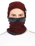 FabSeasons Unisex Maroon Acrylic Woolen Beanie & Muffler with faux fur lining