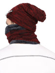 FabSeasons Unisex Maroon Acrylic Woolen Beanie & Muffler with faux fur lining freeshipping - FABSEASONS