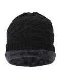 Fabseasons Unisex Acrylic Black Woolen Beanie for winters with faux fur lining