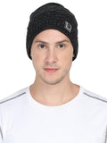 Fabseasons Unisex Acrylic Black Woolen Beanie for winters with faux fur lining