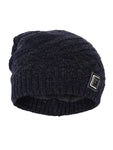 Unisex Acrylic DarkBlue Woolen Beanie for winters with faux fur lining