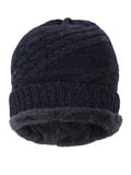 Unisex Acrylic DarkBlue Woolen Beanie for winters with faux fur lining