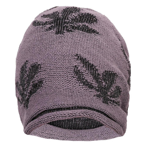 FabSeasons Floral Medium Gray Acrylic Woolen Slouchy Beanie and Skull Cap for Winters