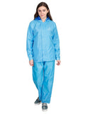 FabSeasons Blue Waterproof Raincoat for women -Adjustable Hood & Reflector at back for Night visibility