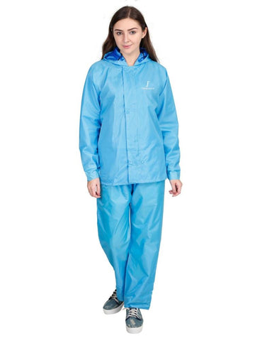 FabSeasons Blue Waterproof Raincoat for women -Adjustable Hood & Reflector at back for Night visibility