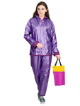 FabSeasons Dark purple Waterproof Raincoat for women -Adjustable Hood & Reflector at back for Night visibility.