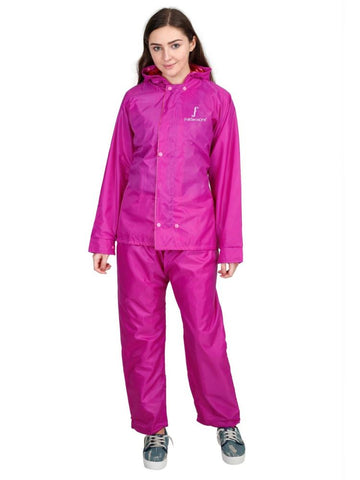 FabSeasons Purple Waterproof Raincoat for women -Adjustable Hood & Reflector at back for Night visibility