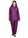 FabSeasons Dark purple Waterproof Raincoat for women -Adjustable Hood & Reflector at back for Night visibility.